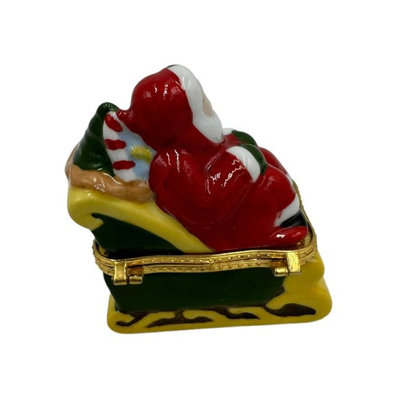 Santa Clause Trinket Box Porcelain Santa in Sleigh Hinged Christmas Box - Picture 3 of 5